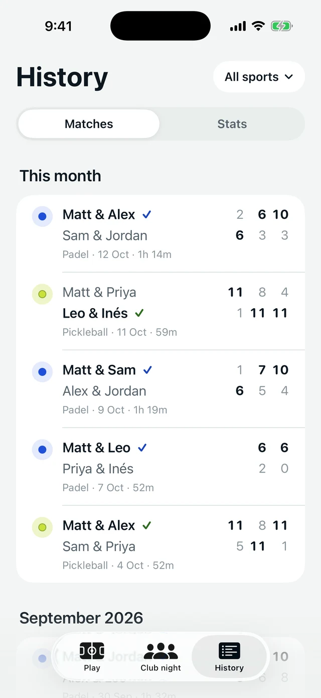 Match history